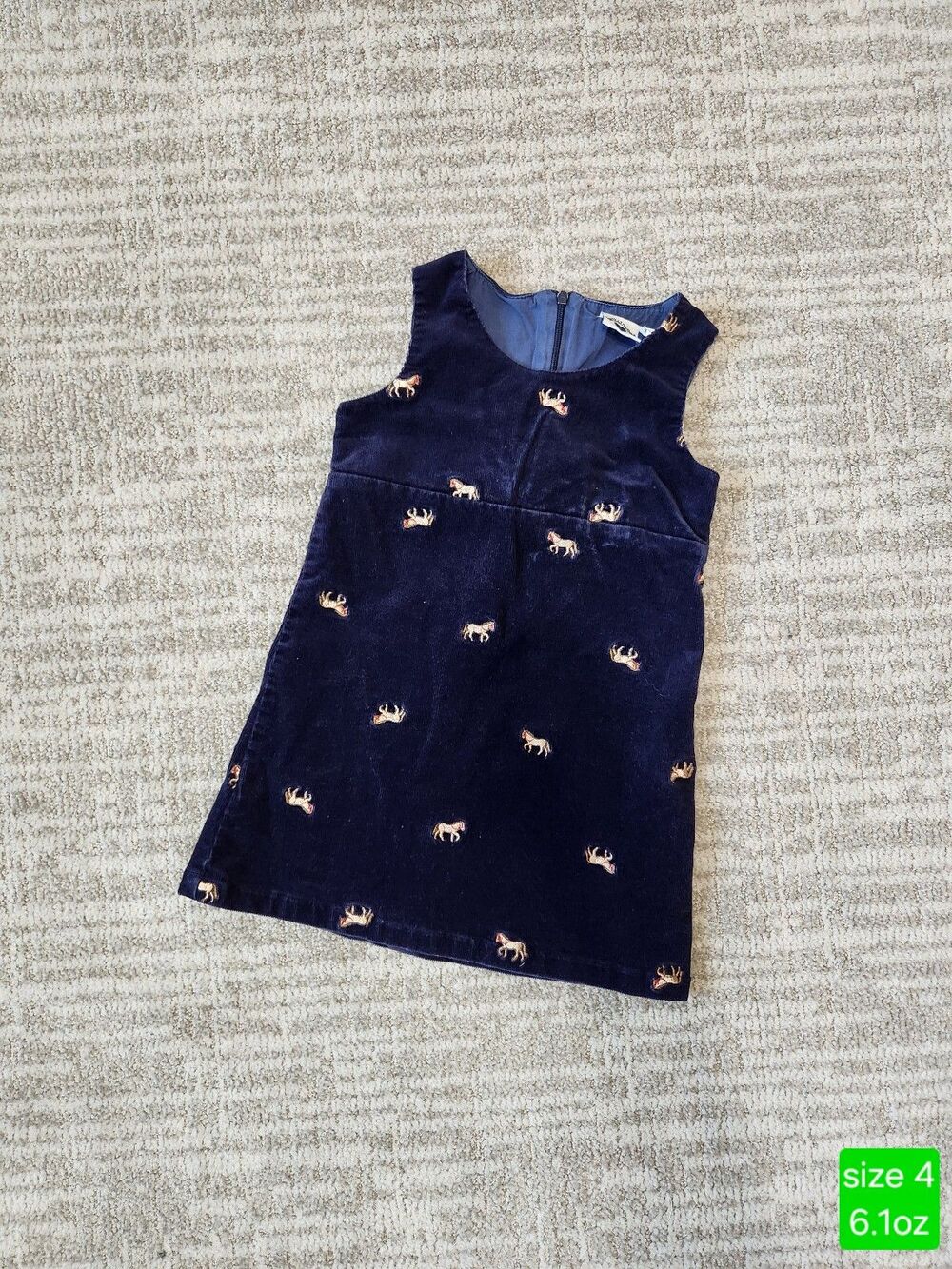 Hartstrings Girls Navy Blue Corduroy Horse Embroidered Jumper Dress Size 4